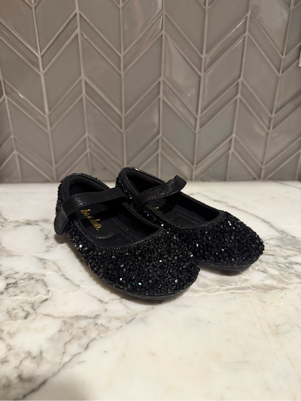 $26 ADD ON doe a dear black beaded dress‎ shoes 9.5c 26 european janie and jack